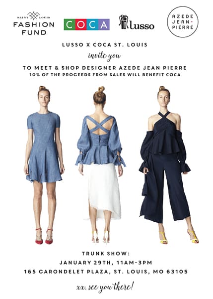 azede jean-pierre trunk show to benefit COCA in st louis at lusso